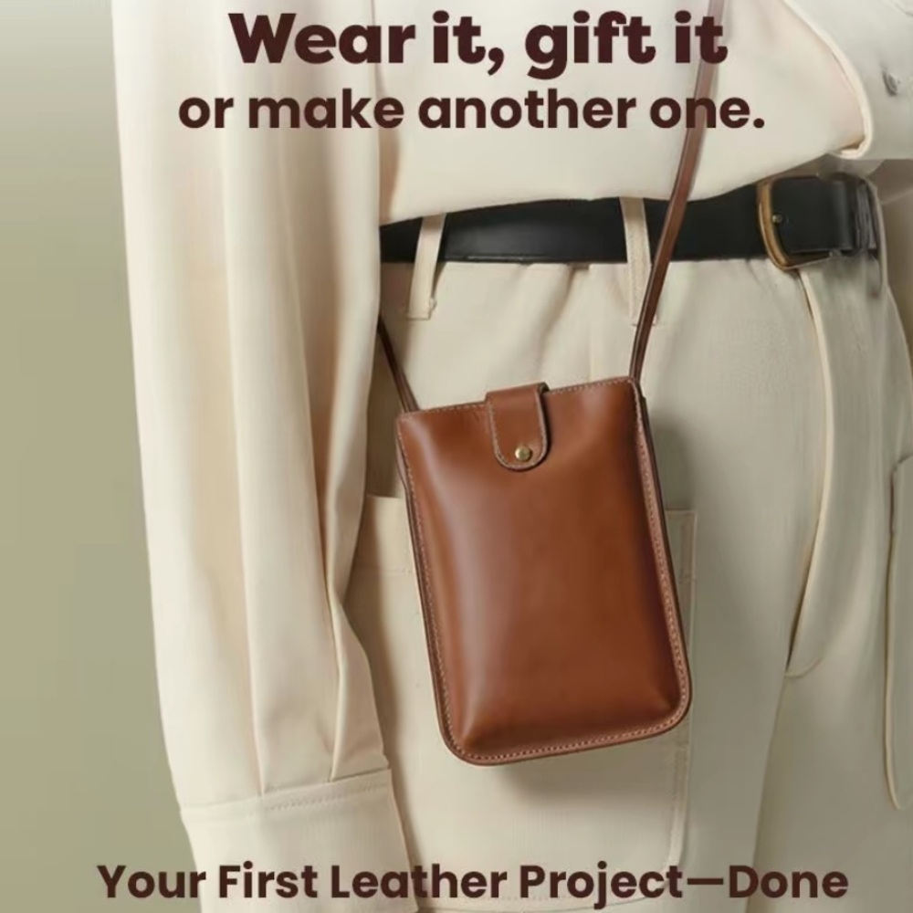 Classic Brown Leather Crossbody Phone Pouch